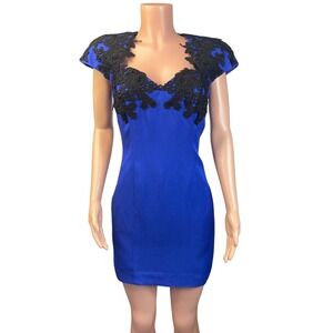 Lillie Rubin Vintage Blue Black Lace Sheath Dress Sz 10 Fits Modern 4 Made USA
